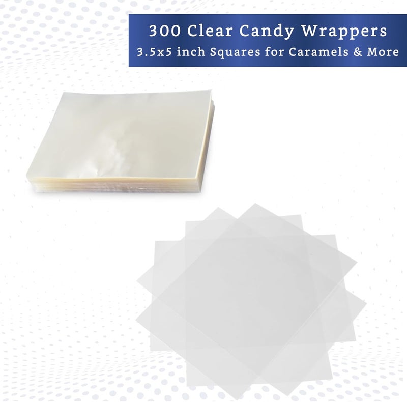 FIESTA WRAPS أغلفة حلوى شفافة للكراميل (300 قطعة 3.5x5 بوصة) - غلاف سيلوفان شفاف طبيعي - ورق تغليف حلوى للكراميل، الشوكولاتة، النوجا، واللولي بوبس - Image 2